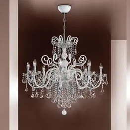 Lampadario stile boemia in cristallo e bianco