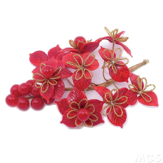 Tralcio con foglie e bacche, Decorazione da tavola colore rosso