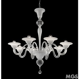 Lampadario serie 8166, 12 luci, colore bianco latte e cristallo