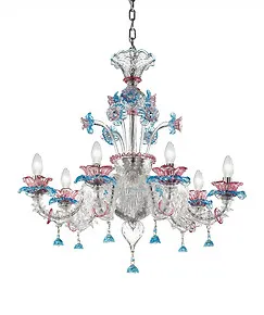 Lampadario stile Ca'Rezzonico modello Easy colore rosa celeste