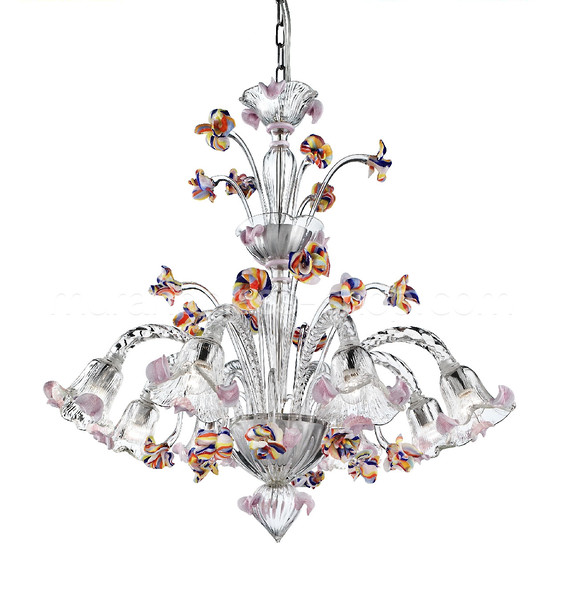 Lampadario Scott, Lampadario in cristallo con fiori multicolore