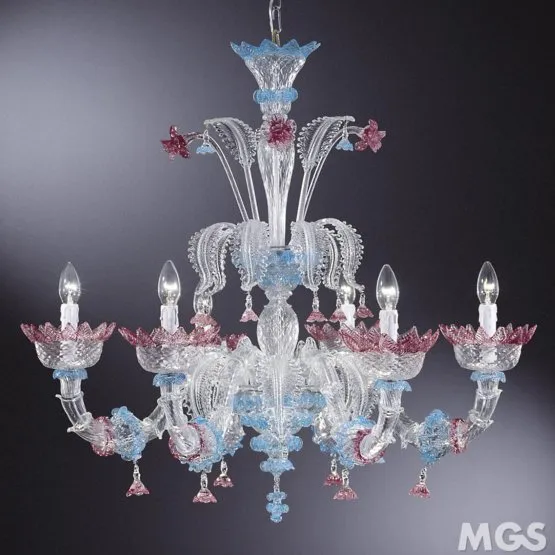 Lampadario Damasco, Lampadario colore rosa e celeste