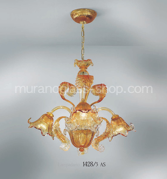 Lampadario 1428, Lampadario 1428, 3 luci, colore ambra sommerso