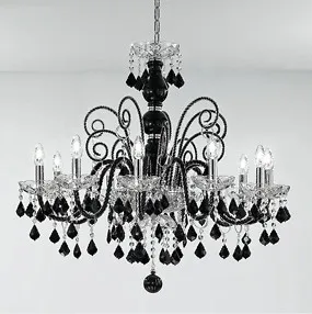 Lampadario boemia serie 1059, 12 luci, colore cristallo e nero