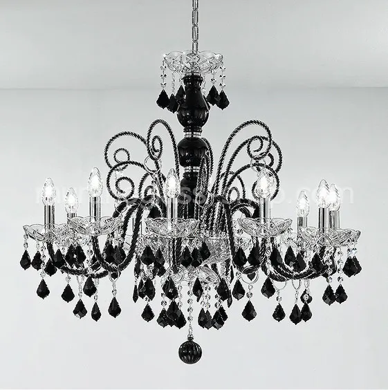 Lampadario Boemia Bright, Lampadario boemia serie 1059, 12 luci, colore cristallo e nero