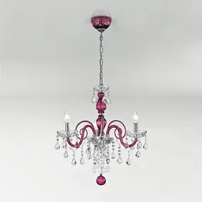 Lampadario boemia serie 1059, 3 luci, colore cristallo e rosso