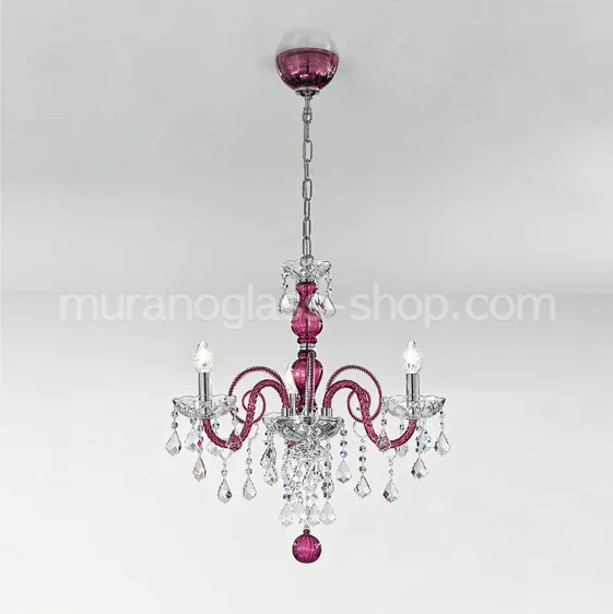 Lampadario Boemia Bright, Lampadario boemia serie 1059, 3 luci, colore cristallo e rosso