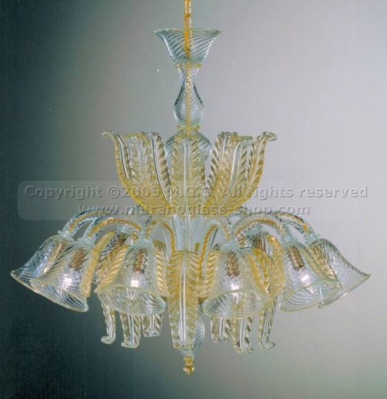 Lampadari serie 432, Lampadario in cristallo baloton con decoro oro 24 carati a otto luci.