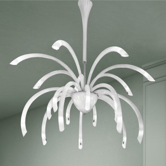 Lampadario Phoenix, Lampadario, 21 luci, colore bianco latte