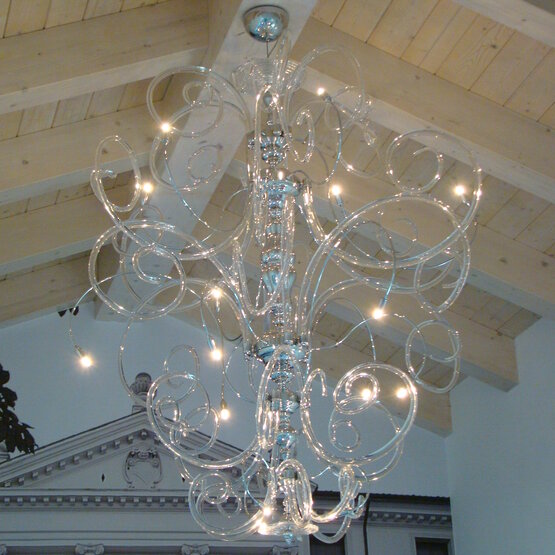Lampadario Vanity, Lampadario in cristallo e metallo cromato