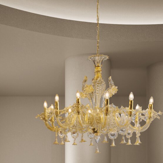 Lampadario Giustinian, Lampadario in cristallo decoro oro a dodici luci