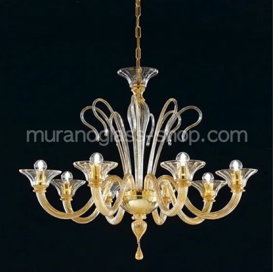 Lampadario Koons, Lampadario a sei luci in cristallo decoro oro