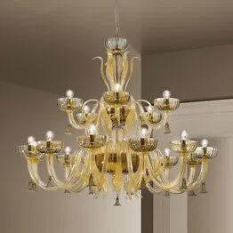 Lampadario in fumè ed oro 24k