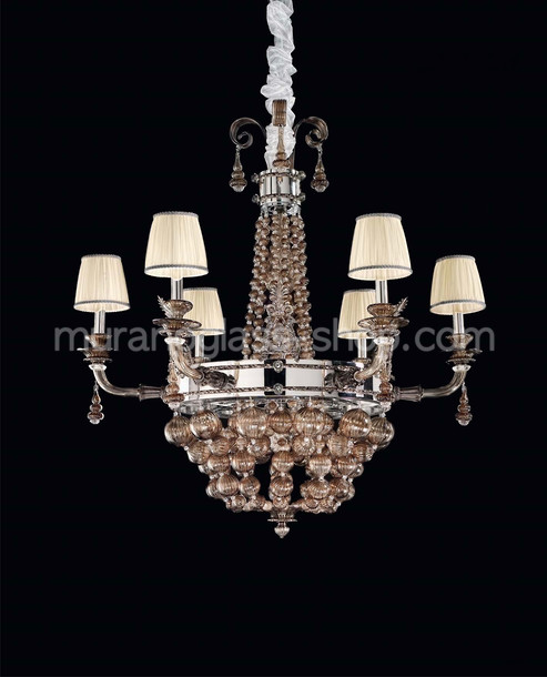 Lampadario 2759, Lampadario con sfere soffiate in cristallo fumé, finiture in argento