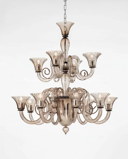 Lampadario Sambonet, Lampadario in cristallo decoro ambra a dodici luci