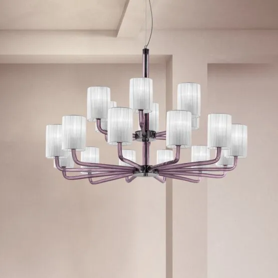 Lampadario Can Can, Lampadario con paralumi in colore oceano