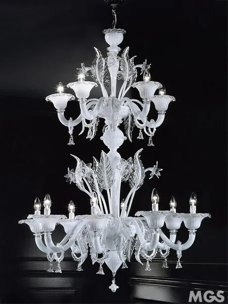 Lampadario San Marco, Lampadario in cristallo e bianco a 12+8 luci