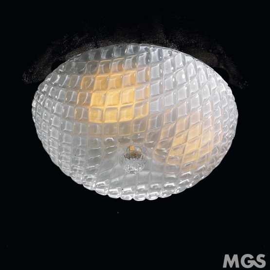 Sanded ceiling lamp, Plafoniera in cristallo sabbiato a tre luci