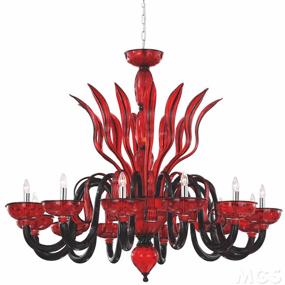 Lampadario Riga nera, Stupendo Lampadario in colore rosso e nero a dodici luci