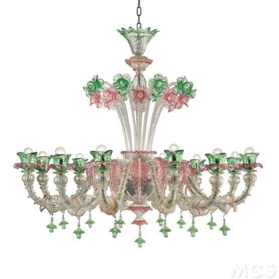 Lampadario Petali, Lampadario stile ca Rezzonico con tazze a petalo