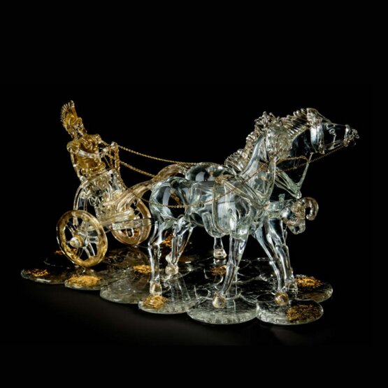Biga con cavalli, Biga con cavalli in cristallo e oro 24K su base