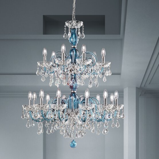 Lampadario Boemia Bright, Lampadario cristallo e blu