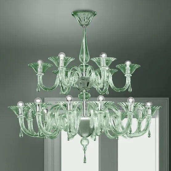 Lampadario Dolfin, sei luci colore cristallo decoro oro 24k