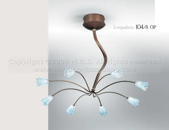Lampadario 104, Lampadario otto luci colore cristallo e bianco