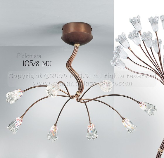 Serie metallo brunito 105, Plafoniera con Murrine
