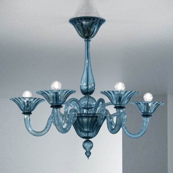 Lampadario Dolfin, Cinque luci colore denim blue