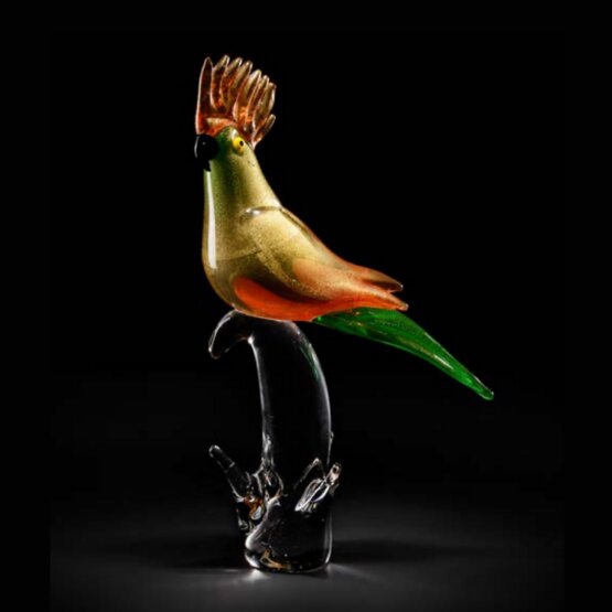 Pappagallo, Cacatua bicolore con oro 24K su base cristallo