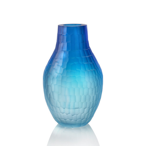 Vaso luce oceanica, Vaso battuto colori sfumati blu e acquamare