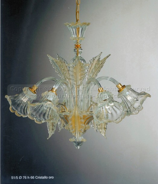 Lampadario classico 51, Lampadario in cristallo decoro oro a cinque luci.