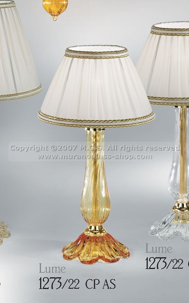 lampade da tavolo Murano serie 1273, Lume decoro ambra sommerso