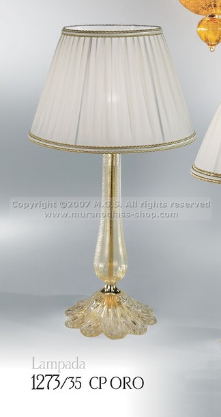 lampade da tavolo Murano serie 1273, Lampada da tavolo in cristallo decoro oro 24k