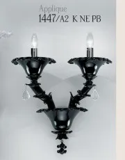 applique a due luci nero con pendaglieria in piombo e finiture cromate