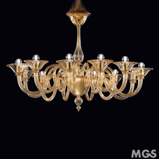Lampadario Asti, Lampadario decoro ambra a dodici luci
