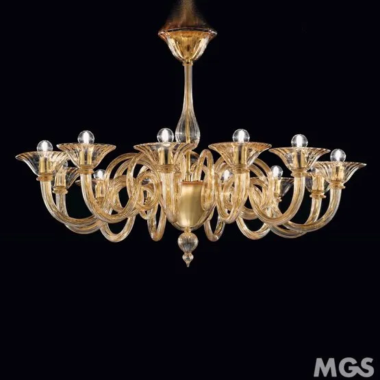 Lampadario Asti, Lampadario in cristallo decoro ambra a sei luci