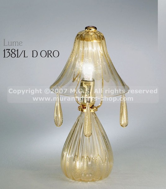 lampade da tavolo Murano serie 1381, Lume in cristallo decorato oro