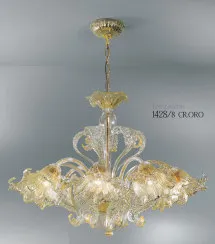 Lampadario a otto luci in cristallo decoro oro
