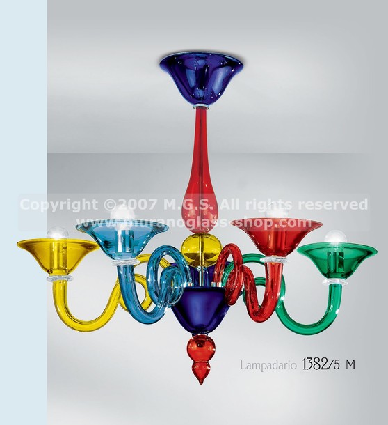 Lampadario multicolore 1382, Lampadario multicolore a cinque luci