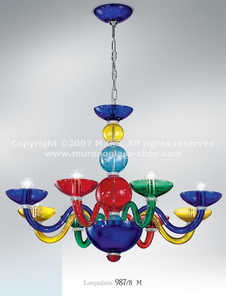 Lampadario multicolore 987, Lampadario Fiammingo multicolore a sei luci