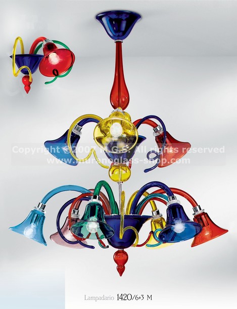 Lampadario multicolore 1420, Lampadario multicolore a dodici luci