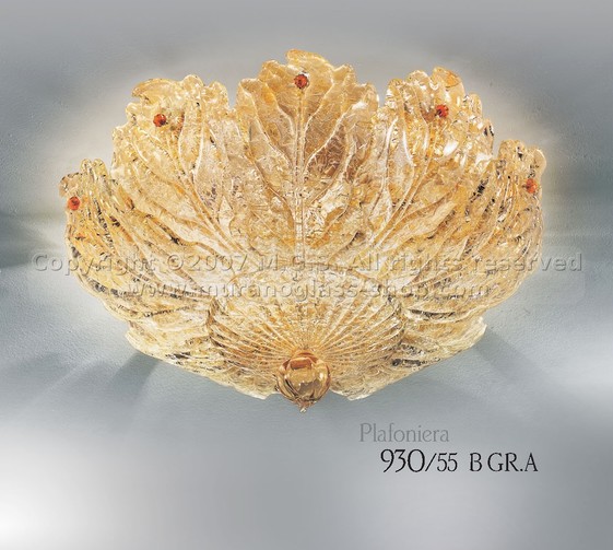 Plafoniere serie 930, Plafoniera con foglie in graniglia ambra