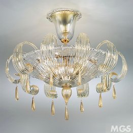 Plafoniera in cristallo decorato oro 24k a tre luci