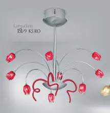 Lampadario multicolore in metallo a nove luci