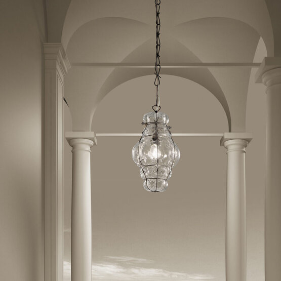 Lanterne Veneziane, Lanterna colore ambra con finiture in acciaio inox grezzo