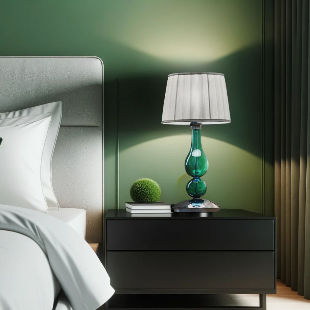 Camera da letto con lampada verde
